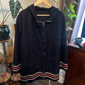 Vintage Hudson’s Bay Company Folk Trim Hooded Jacket Small Navy Canada